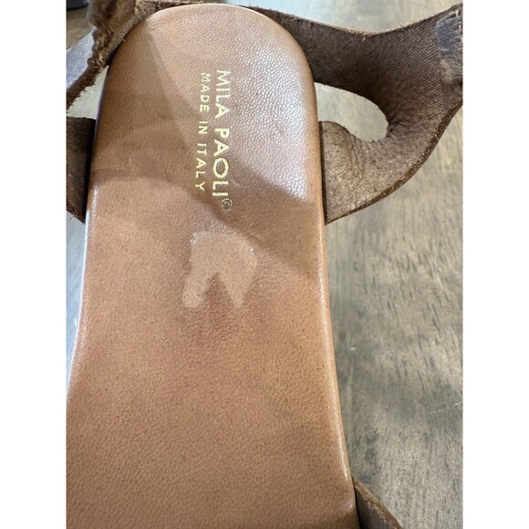 Mila Paoli Ostras Brown Leather Platform Block Heel Sandals Sz 40 Italian Made - Picture 4 of 10